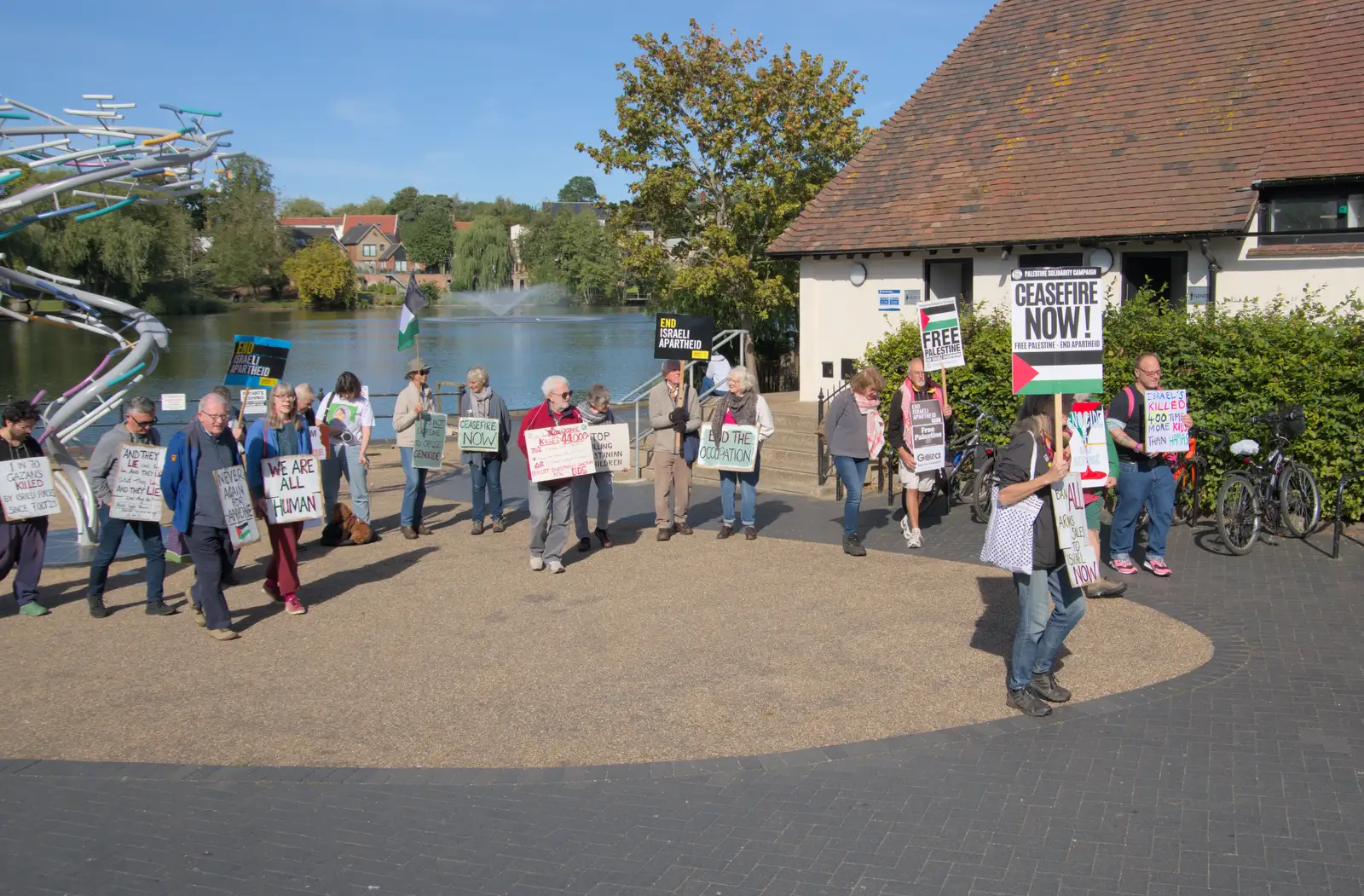 The demo heads off into town, from Palgrave Players Busking and the GSB at Pulham Market, Norfolk - 14th September 2024