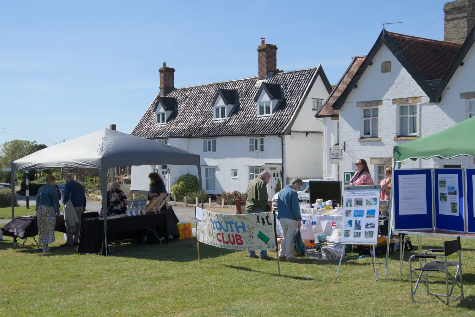 Stalls on Pulham Market green, from Palgrave Players Busking and the GSB at Pulham Market, Norfolk - 14th September 2024