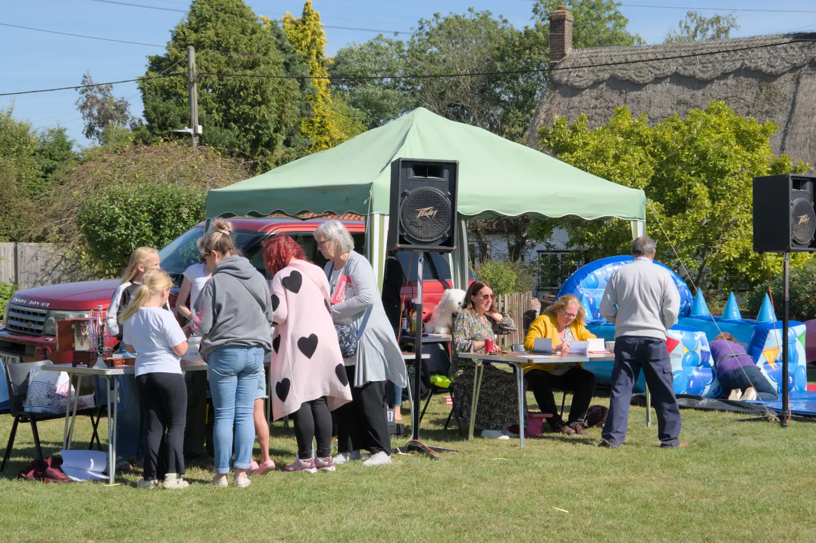 Sarah and Megan afre doing raffle tickets, from Palgrave Players Busking and the GSB at Pulham Market, Norfolk - 14th September 2024