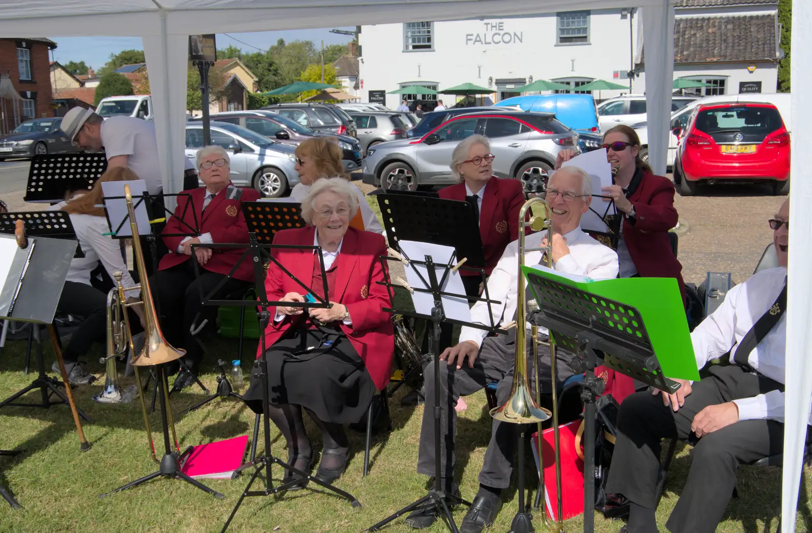 The band is ready to play, from Palgrave Players Busking and the GSB at Pulham Market, Norfolk - 14th September 2024