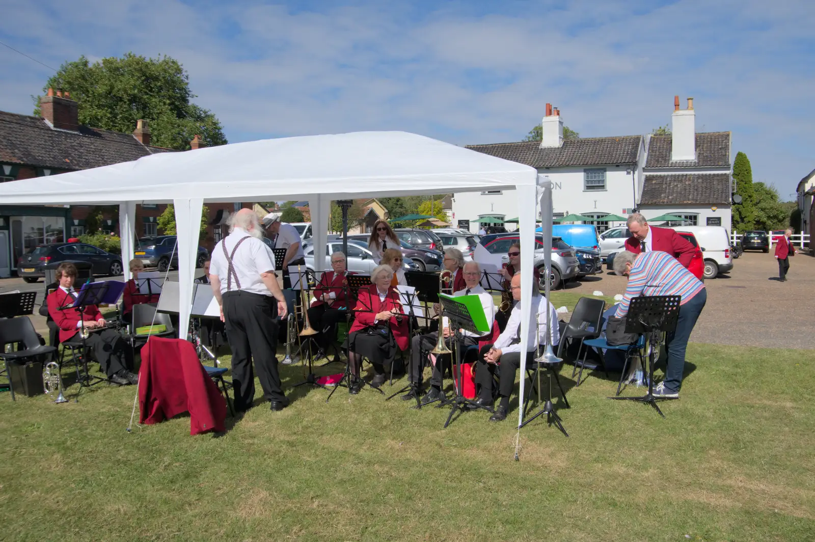 On the green near the Falcon pub, from Palgrave Players Busking and the GSB at Pulham Market, Norfolk - 14th September 2024