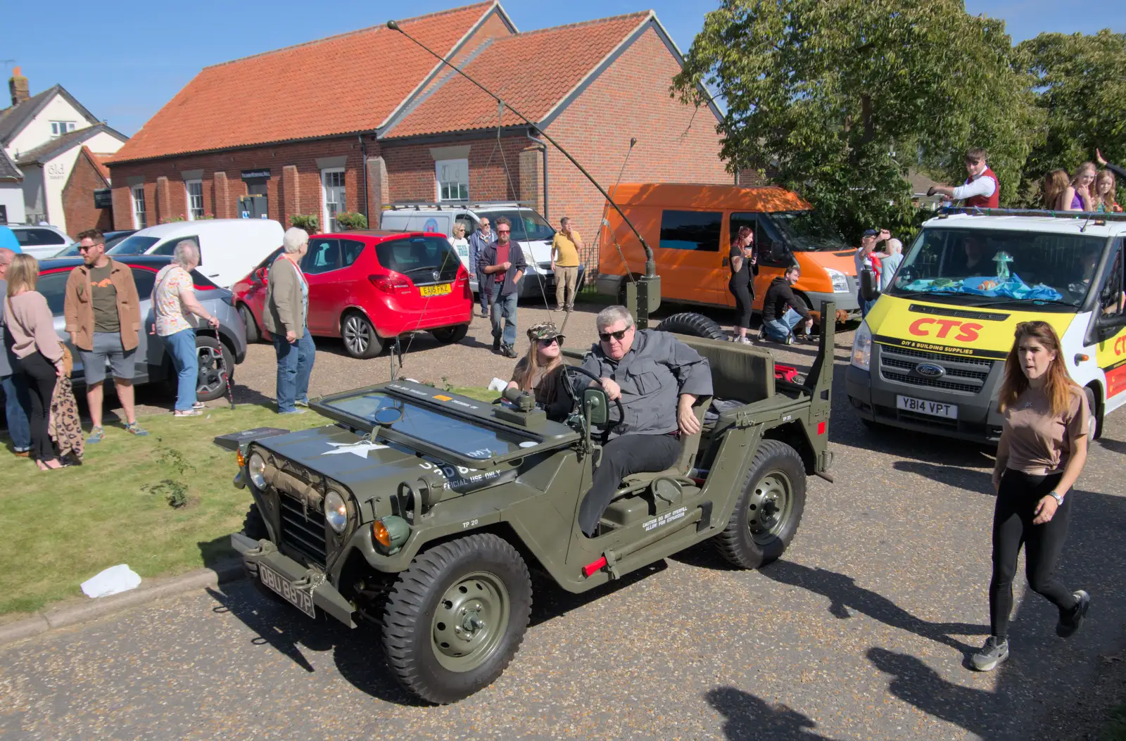 A Wilys jeep outside the village hall, from Palgrave Players Busking and the GSB at Pulham Market, Norfolk - 14th September 2024