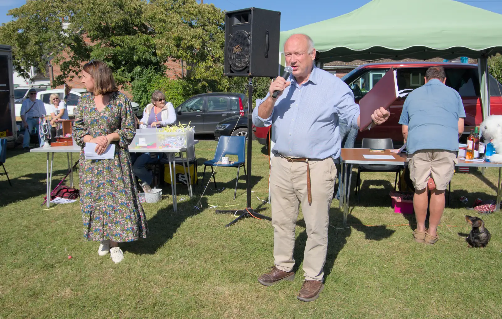 Louis de Bernières presents the prizes, from Palgrave Players Busking and the GSB at Pulham Market, Norfolk - 14th September 2024