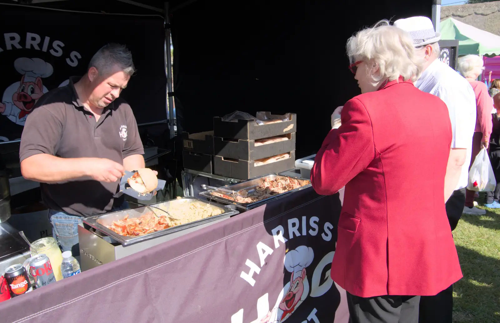 Some of the band get a Harris's hog roast, from Palgrave Players Busking and the GSB at Pulham Market, Norfolk - 14th September 2024