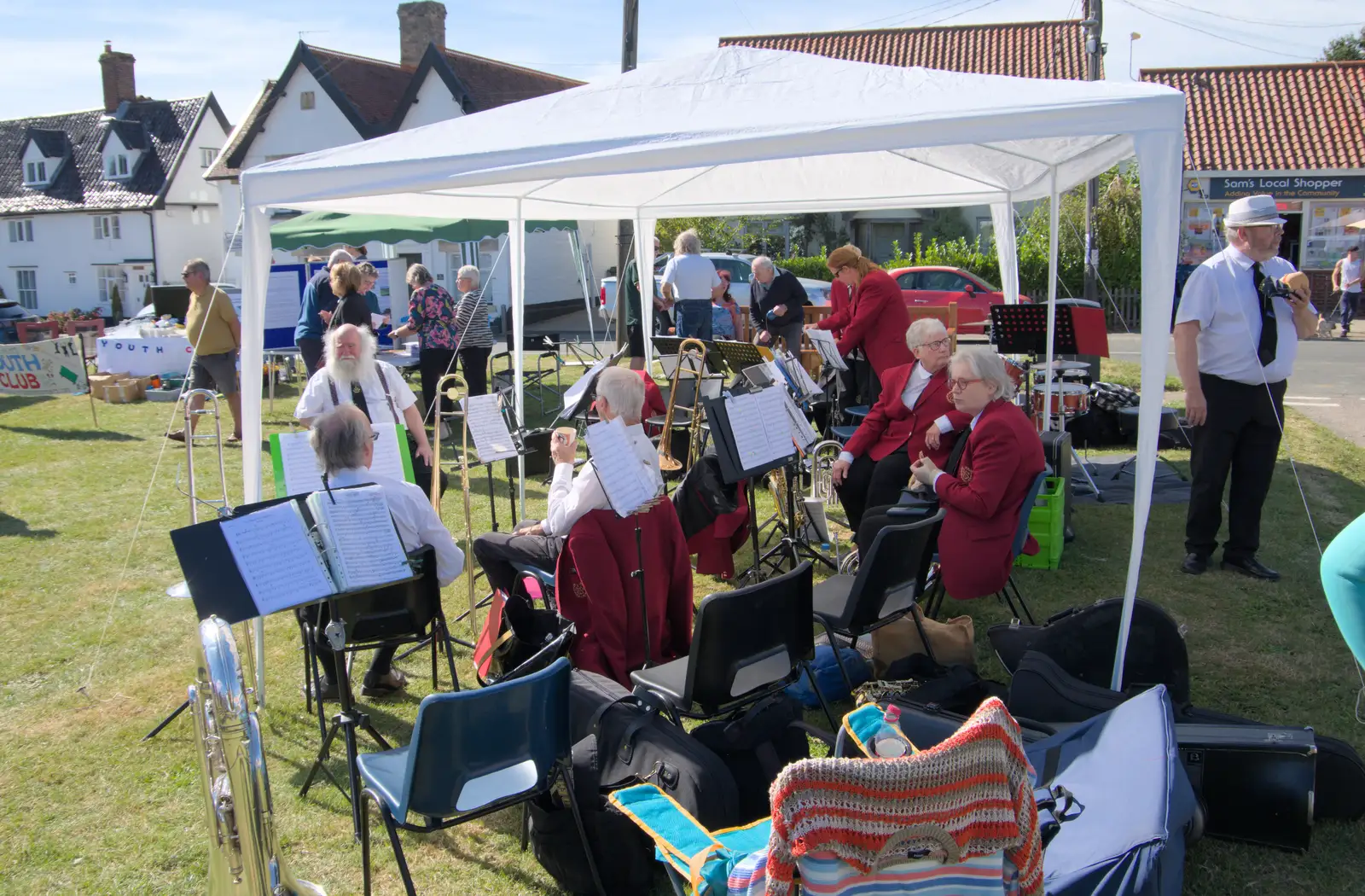 The band hangs around during the interval, from Palgrave Players Busking and the GSB at Pulham Market, Norfolk - 14th September 2024