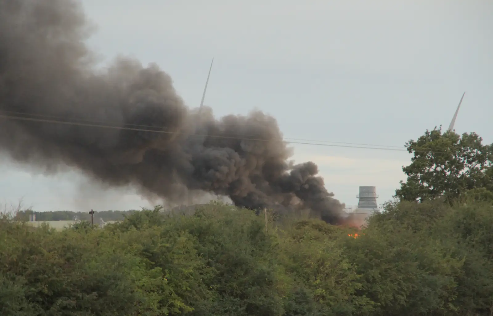 The view from the office as the flames break out, from A Major Fire at Suffolk Highways, Brome, Suffolk - 15th September 2024