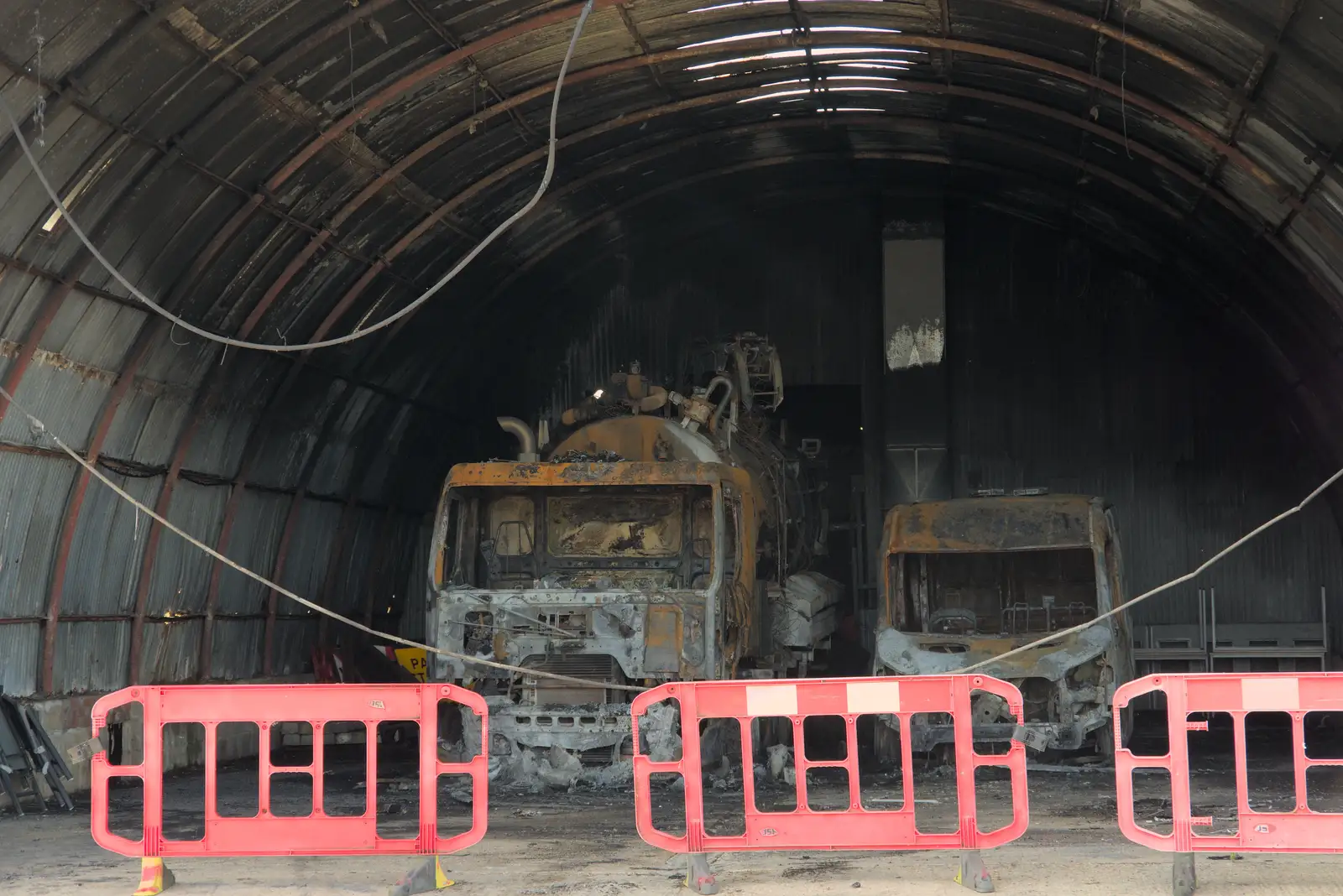 The burned-out remains of the gritter and a van, from A Major Fire at Suffolk Highways, Brome, Suffolk - 15th September 2024