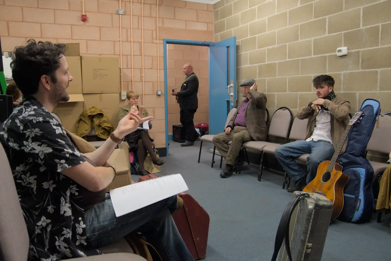 Will plays ukulele in the corridor, from Palgrave Players do "Once", Garboldisham, Norfolk - 18th September 2024