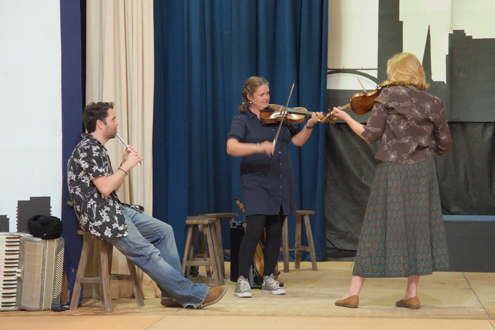 Isobel and Vicki play the fiddle, from Palgrave Players do "Once", Garboldisham, Norfolk - 18th September 2024