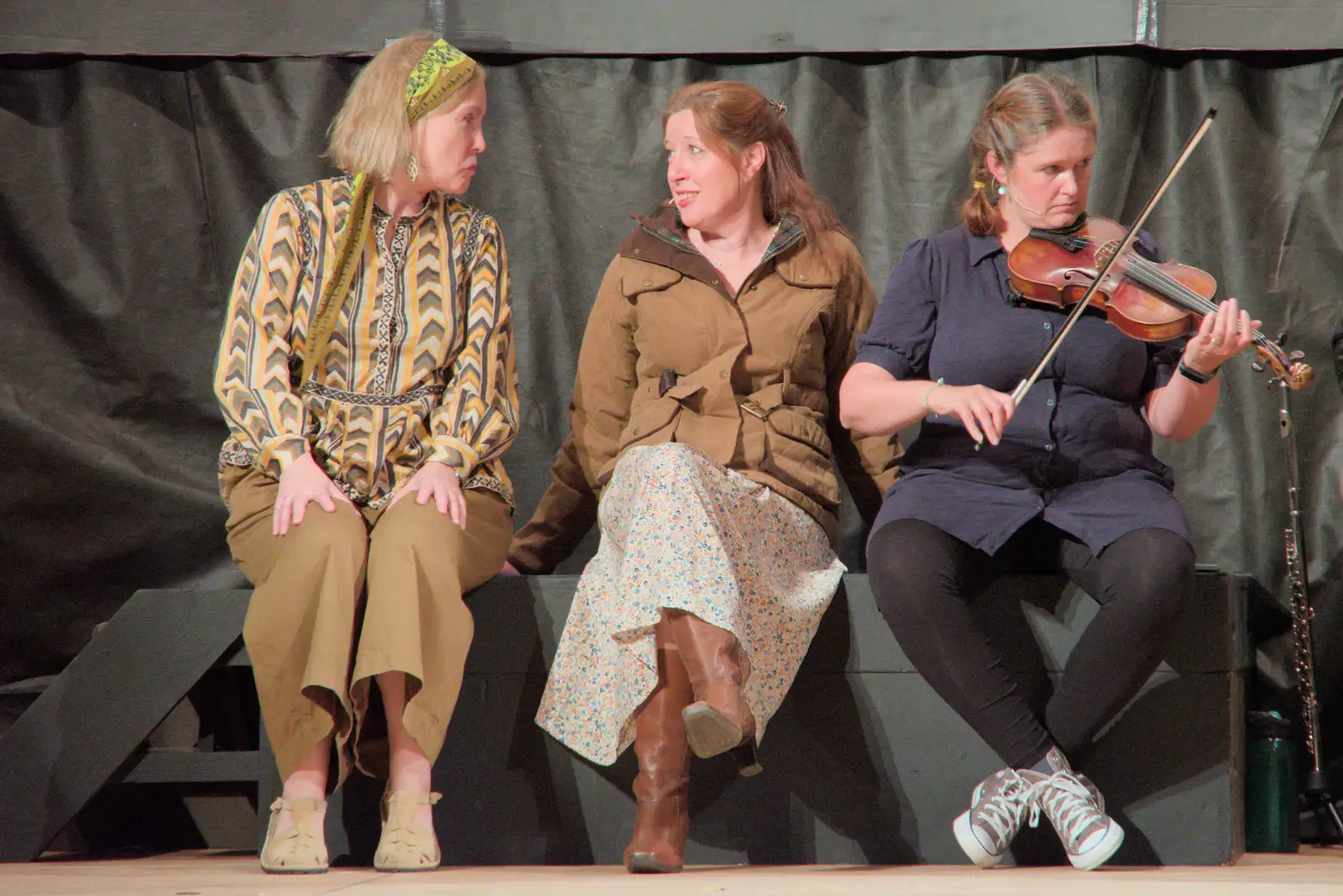 Isobel is still fiddling away, from Palgrave Players do "Once", Garboldisham, Norfolk - 18th September 2024