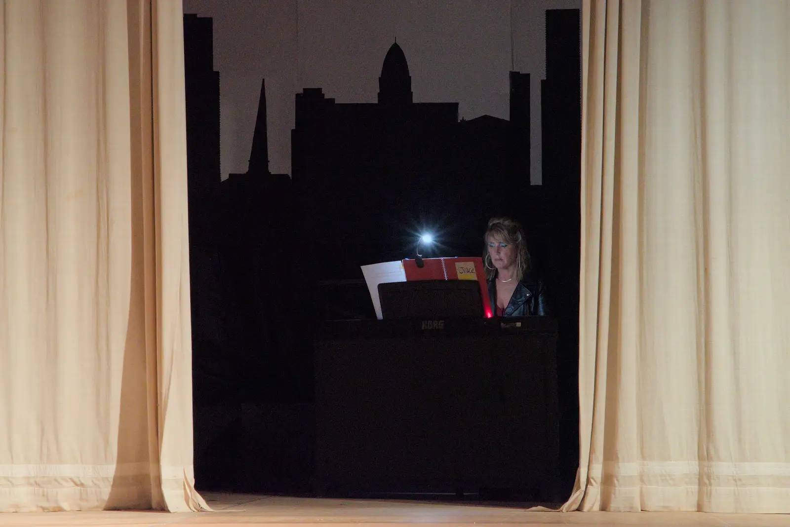 Chrissie plays piano in the dark, from Palgrave Players do "Once", Garboldisham, Norfolk - 18th September 2024