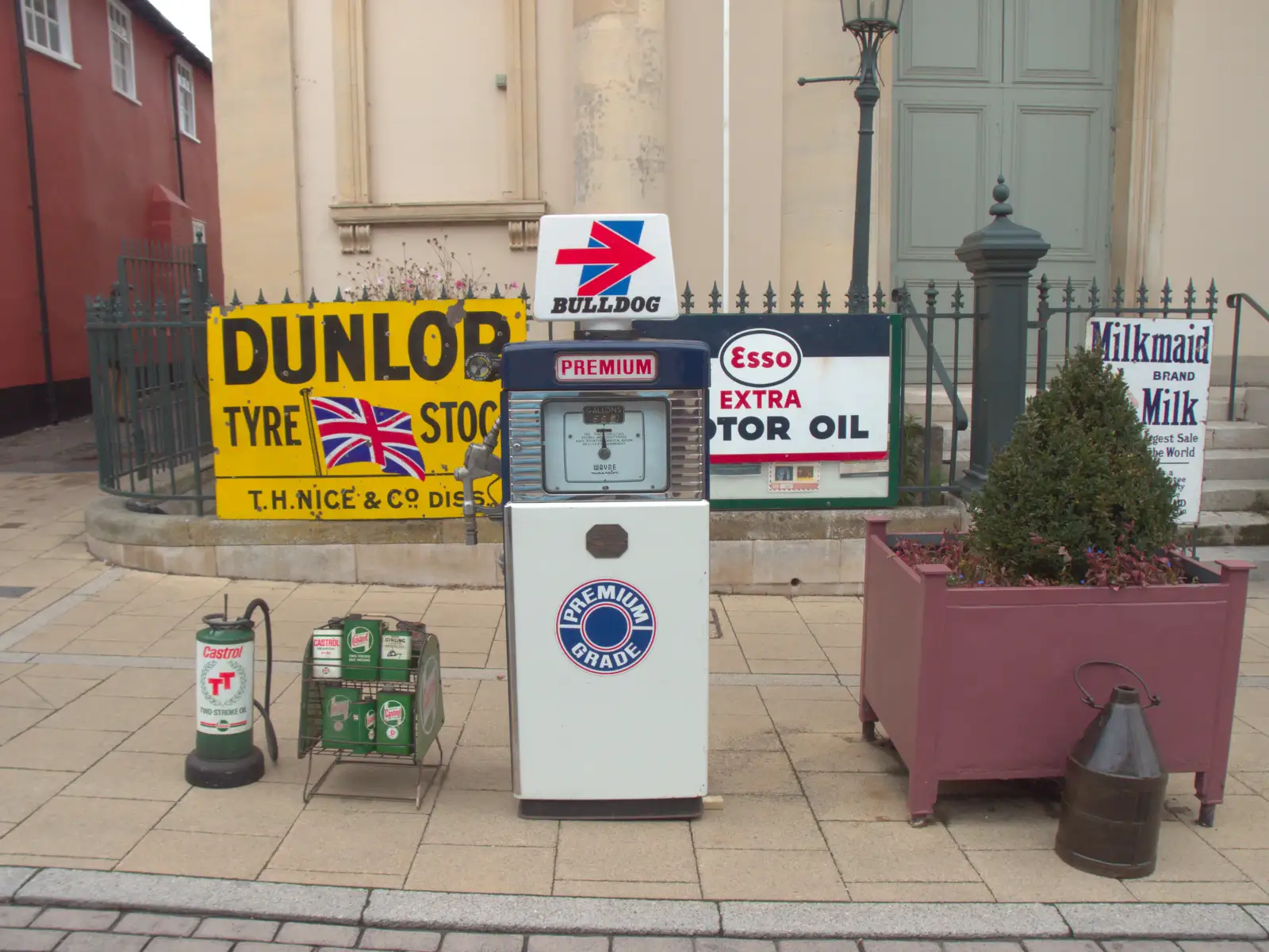 Petrol pumps outside the Cornhall, from Diss Heritage Transport Festival and the GSB at Wickham Skeith - 22nd September 2024