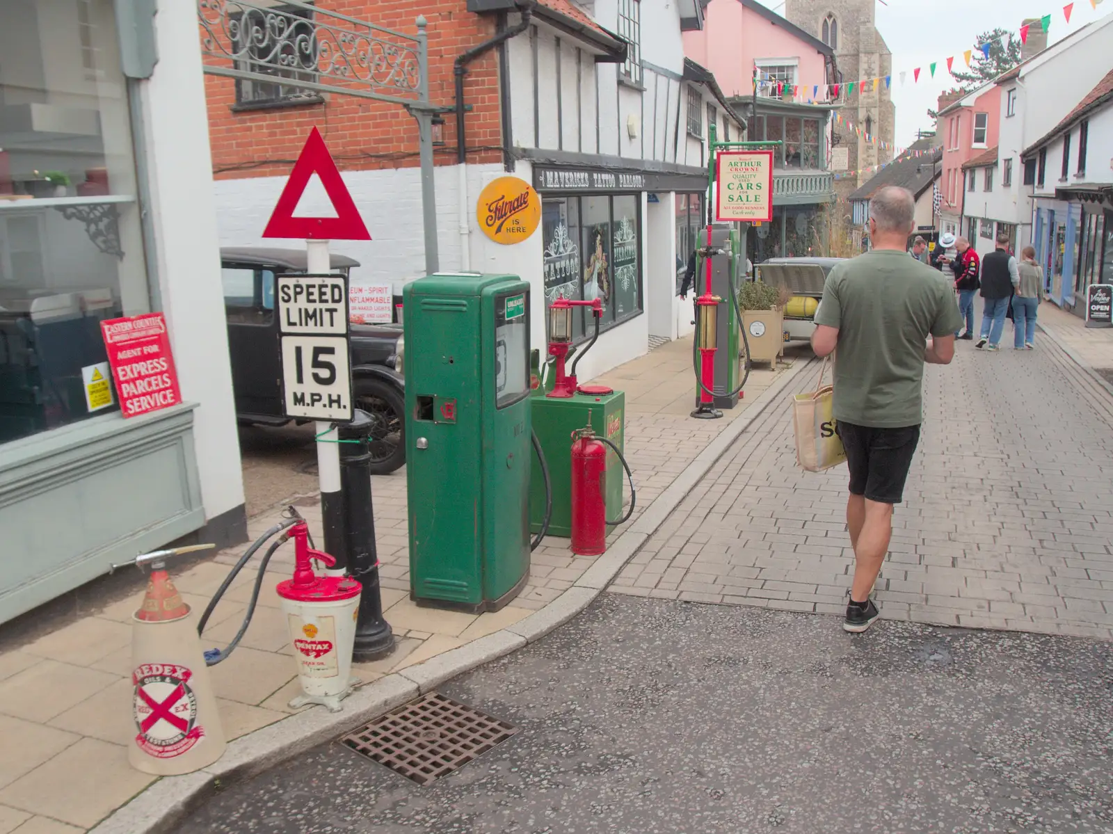 More pumps on St. Nicholas Street, from Diss Heritage Transport Festival and the GSB at Wickham Skeith - 22nd September 2024