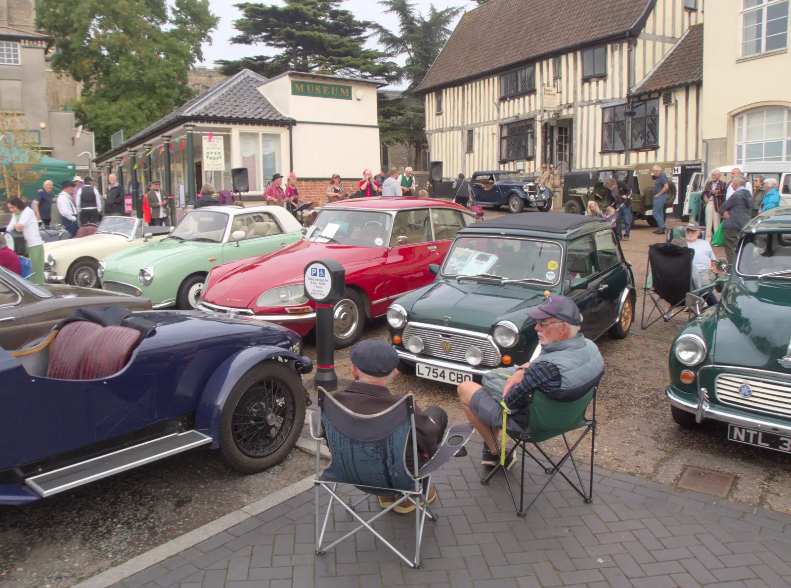 The market place is crowded with cars, from Diss Heritage Transport Festival and the GSB at Wickham Skeith - 22nd September 2024