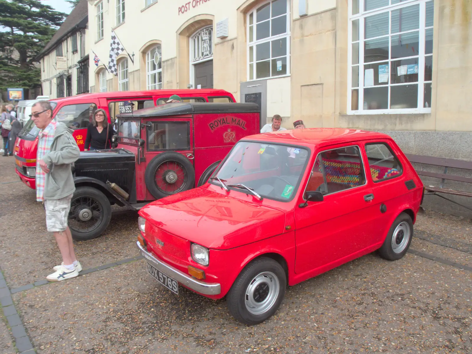 A bright red Fiat 126 by the post office, from Diss Heritage Transport Festival and the GSB at Wickham Skeith - 22nd September 2024