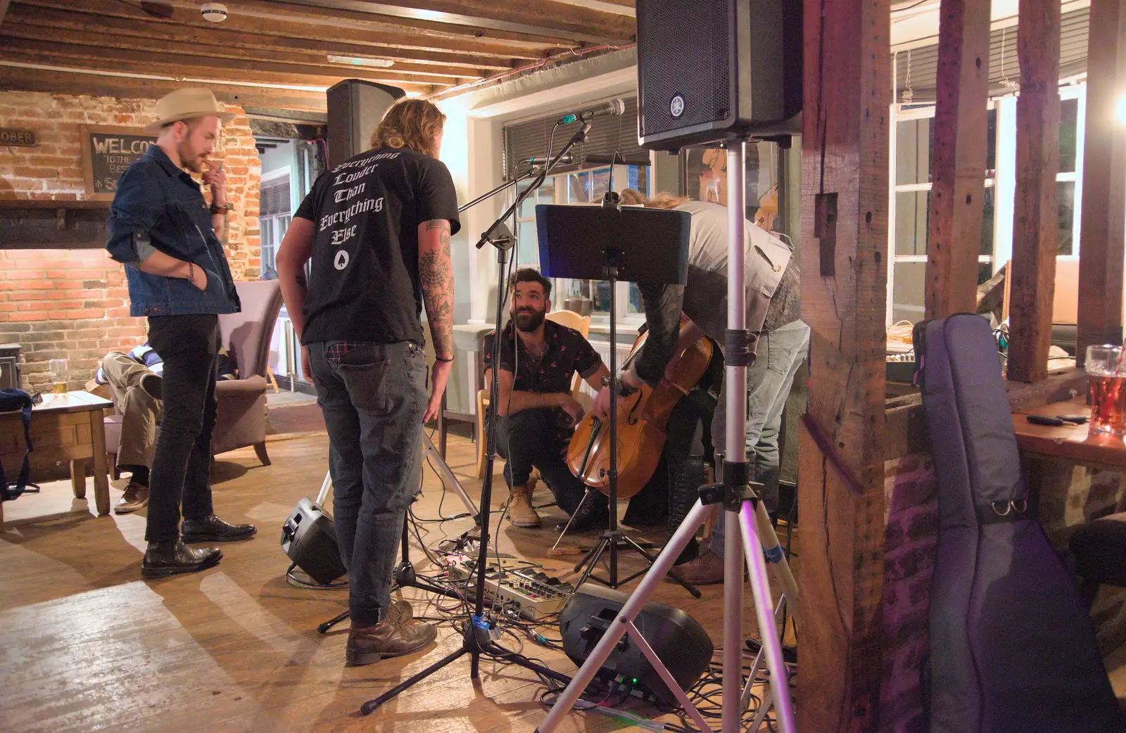 The first act sets up, from Palgrave Players do the White Horse Open Mic Night, South Lopham - 29th September 2024