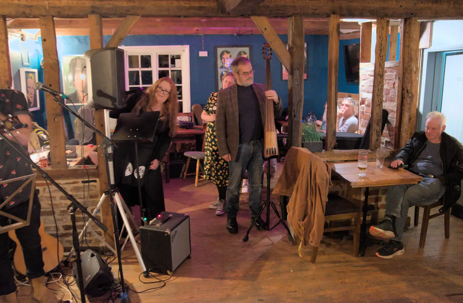 Doug does his stand-up bass thing, from Palgrave Players do the White Horse Open Mic Night, South Lopham - 29th September 2024