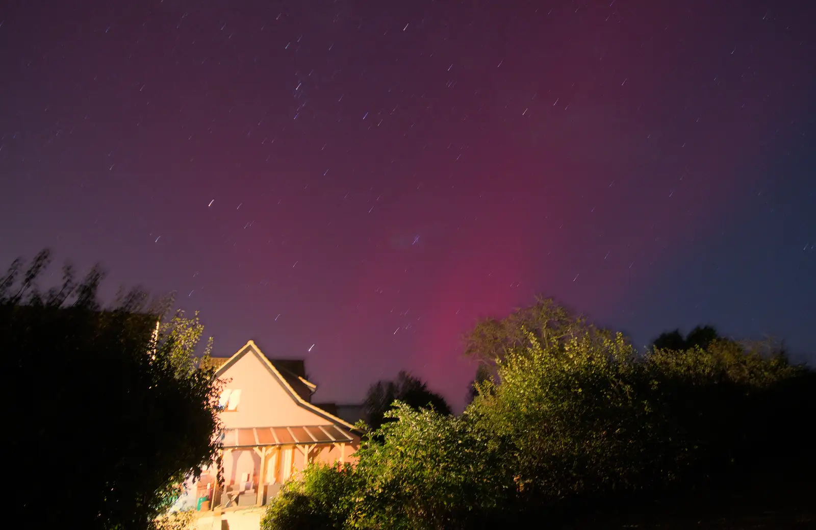 The Northern Lights over the house, from A Walk to the Railway Tavern, Mellis, Suffolk - 13th October 2024