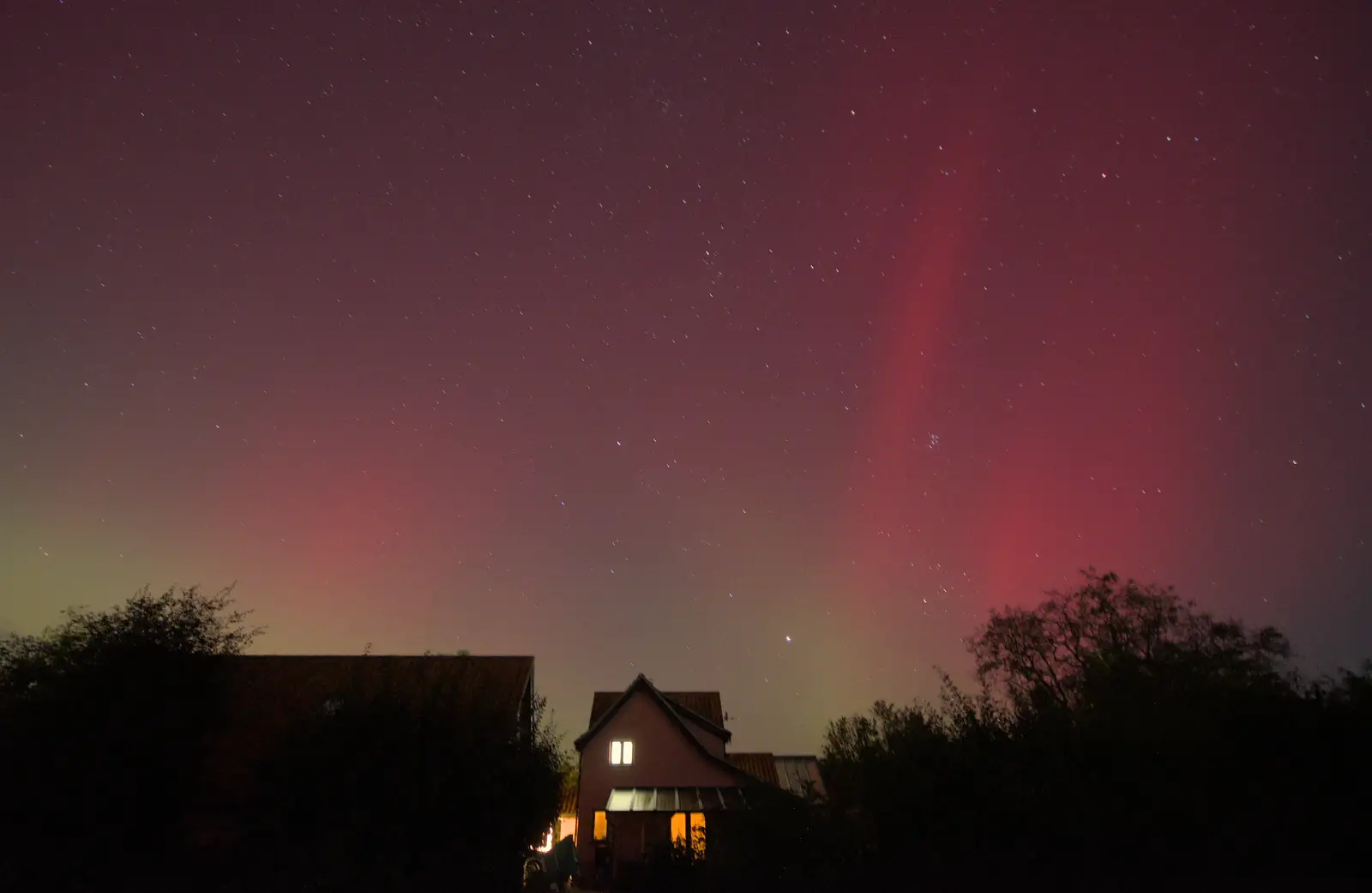 Another view of the aurorae over the house, from A Walk to the Railway Tavern, Mellis, Suffolk - 13th October 2024