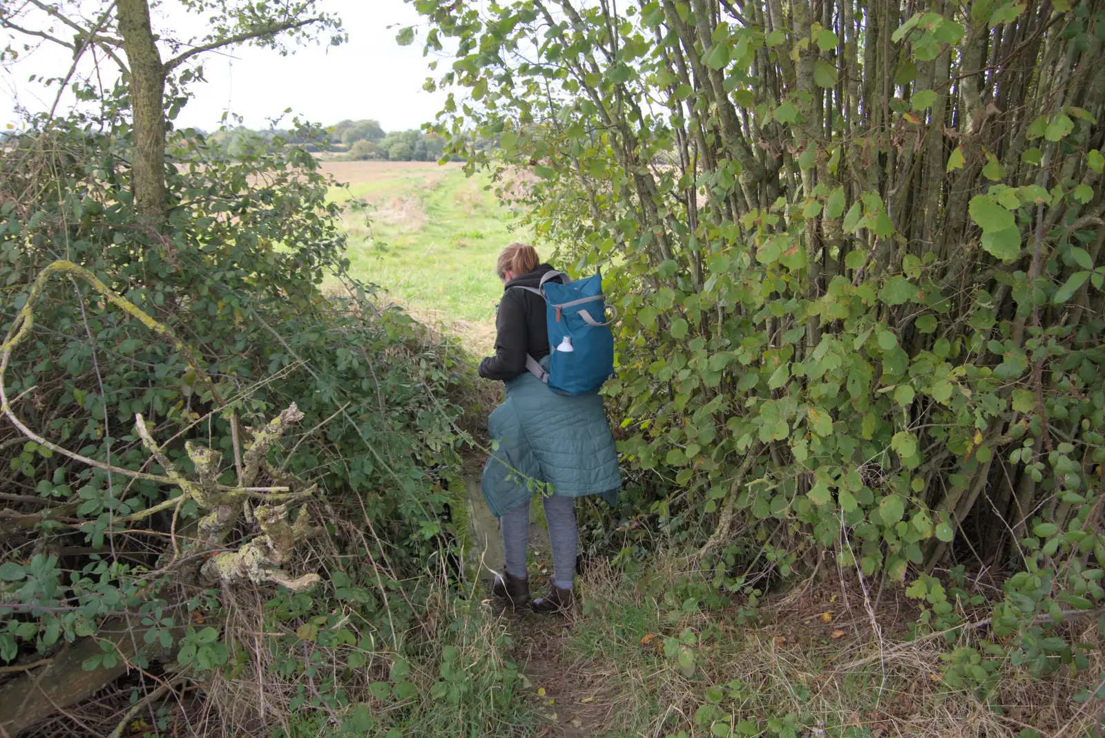 Isobel negotiates a small bridge, from A Walk to the Railway Tavern, Mellis, Suffolk - 13th October 2024