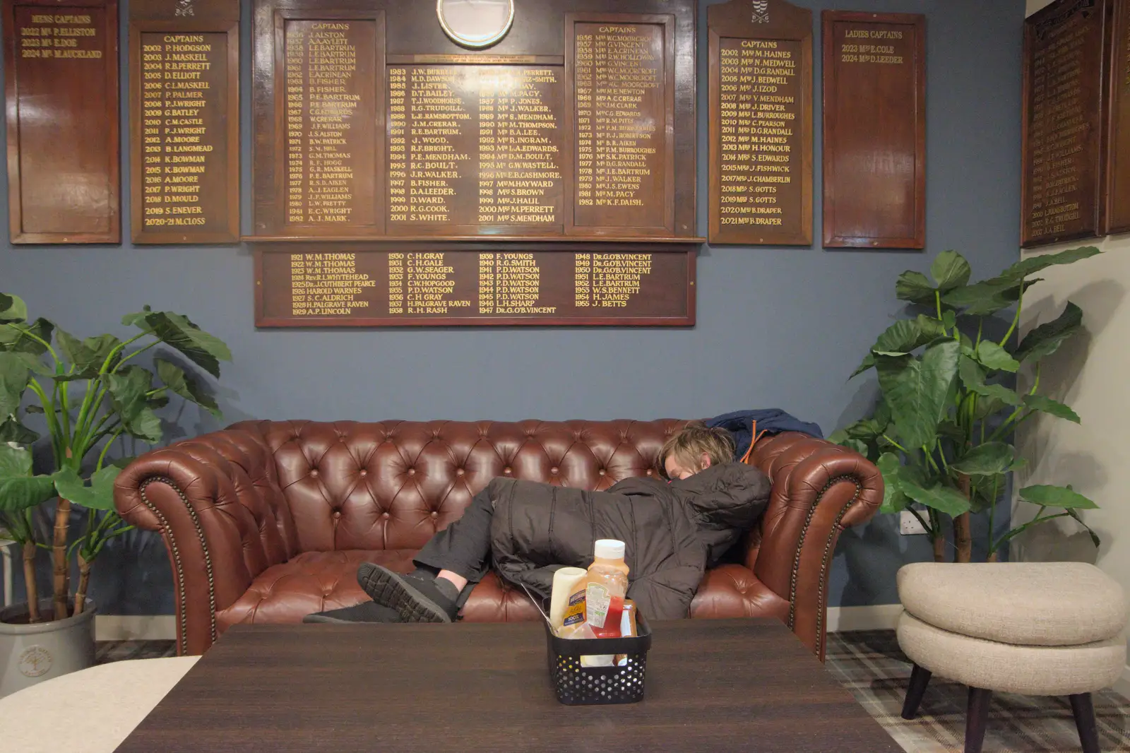 Harry has a little sleep under the club names, from A Quiz at Diss Golf Club, Stuston - 18th October 2024