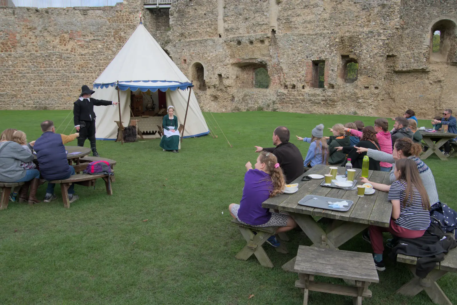 Every points and says 'is thou a witch?', from The Witchfinder General at Framlingham Castle, Suffolk - 26th October 2024