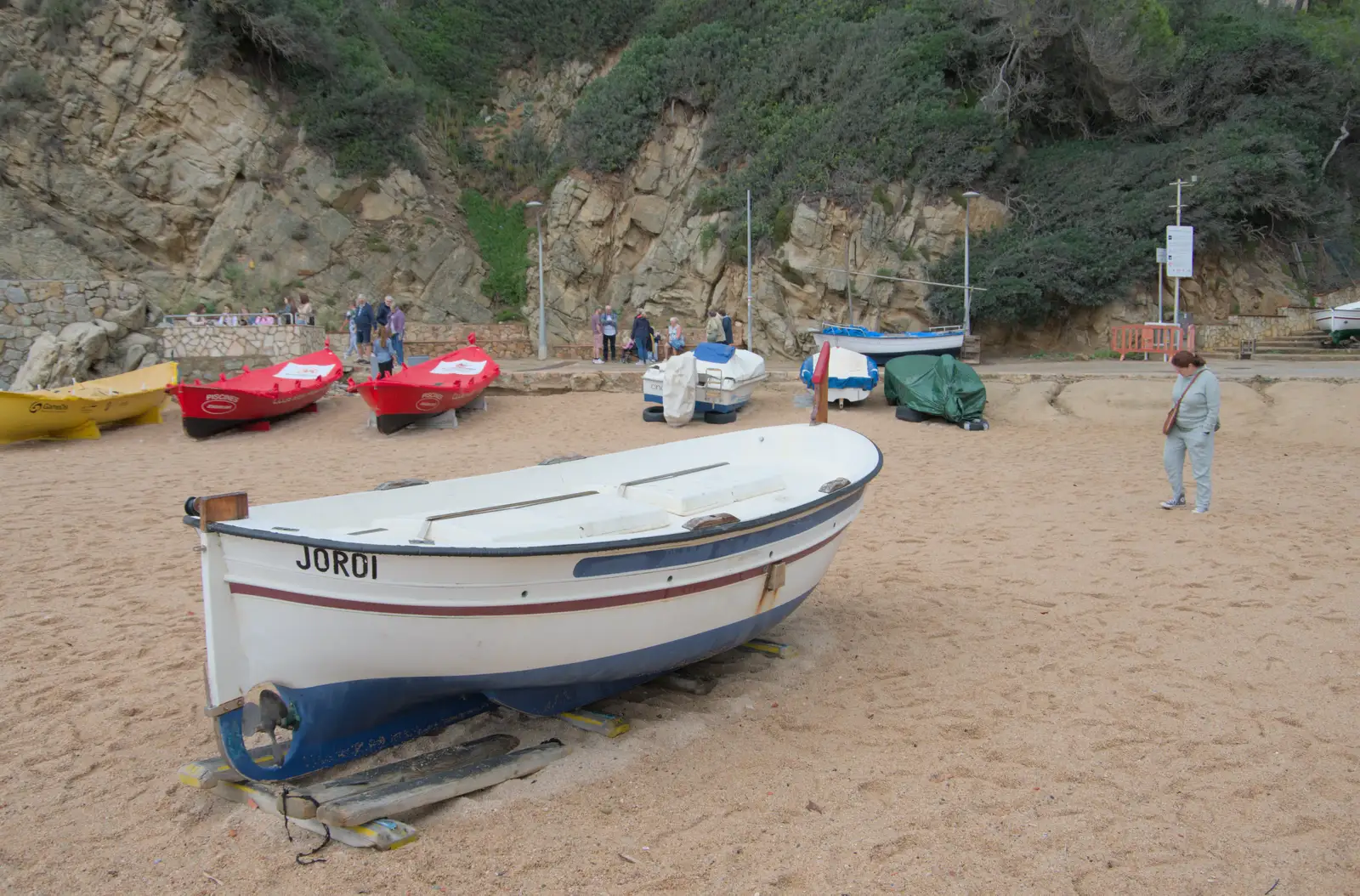 Isobel near the fishing boat Jordi, from A Trip to Lloret de Mar, Catalonia, Spain - 27th October 2024