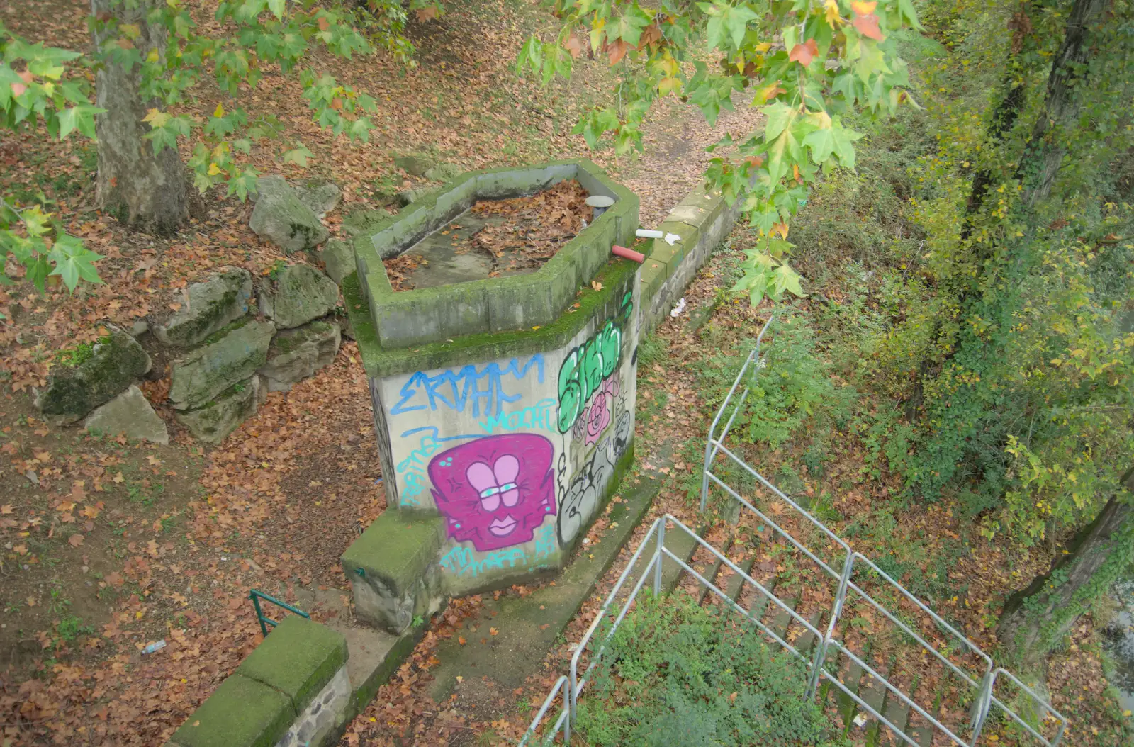 A graffito'd pink blob , from A Return to Girona, Catalunya, Spain - 29th October 2024