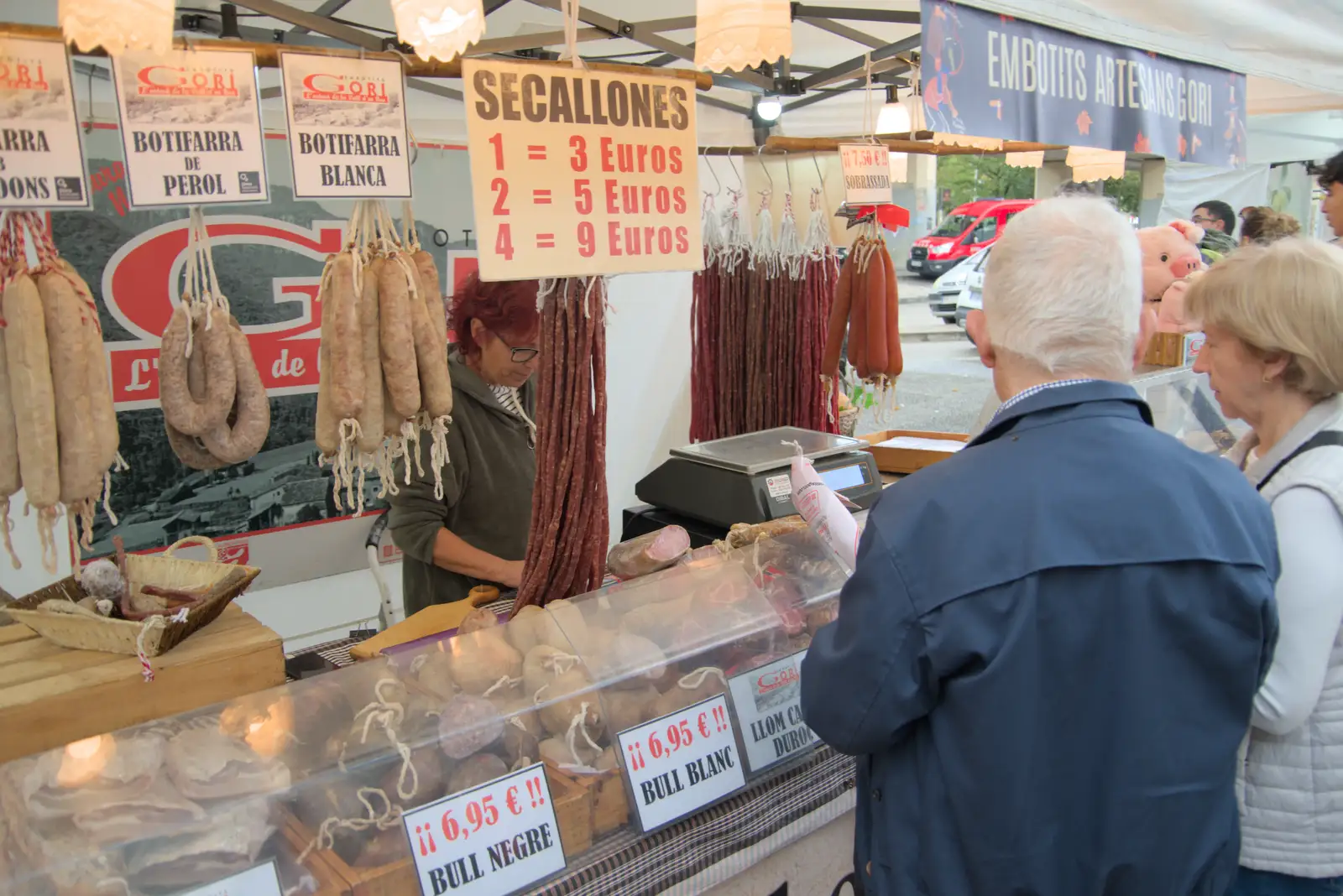 Sticks of meat dangle on strings, from A Return to Girona, Catalunya, Spain - 29th October 2024