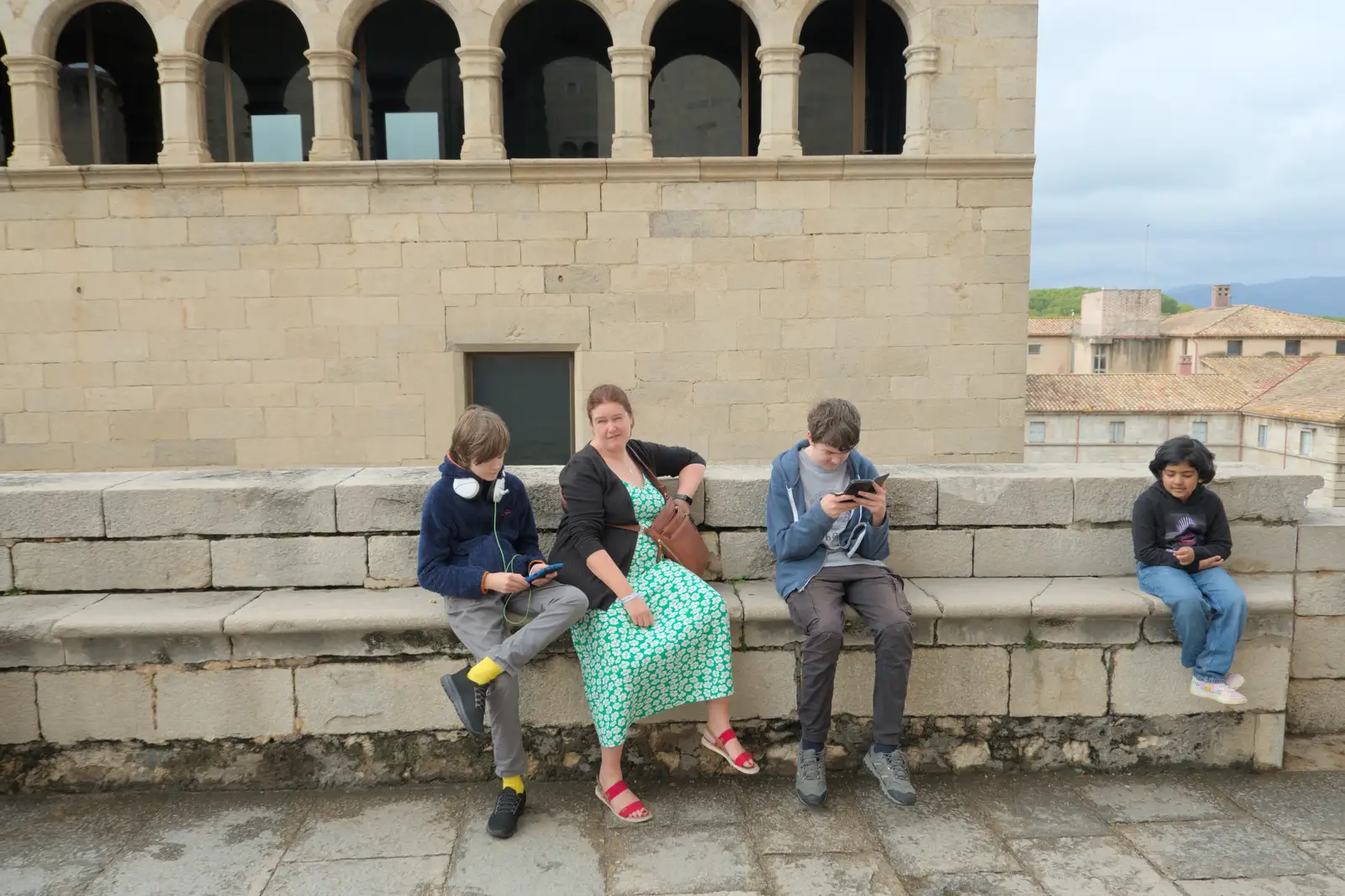 The gang hang around, from A Return to Girona, Catalunya, Spain - 29th October 2024