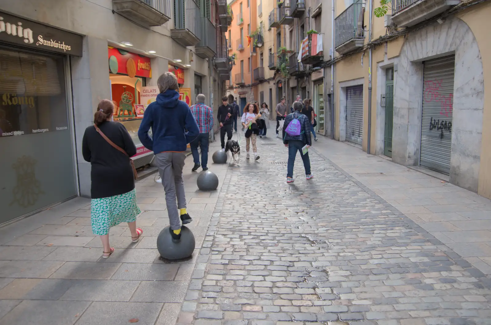 Harry stands on a stone ball, from A Return to Girona, Catalunya, Spain - 29th October 2024