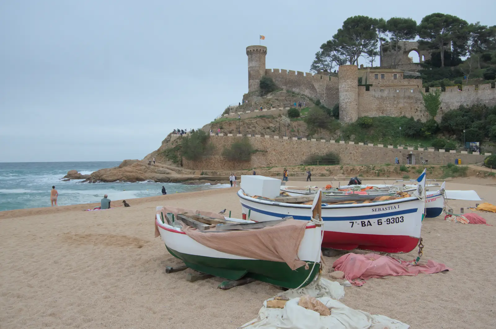 Fishing boats in front of the castle, from A Postcard From Tossa de Mar, Catalunya, Spain - 30th October 2024