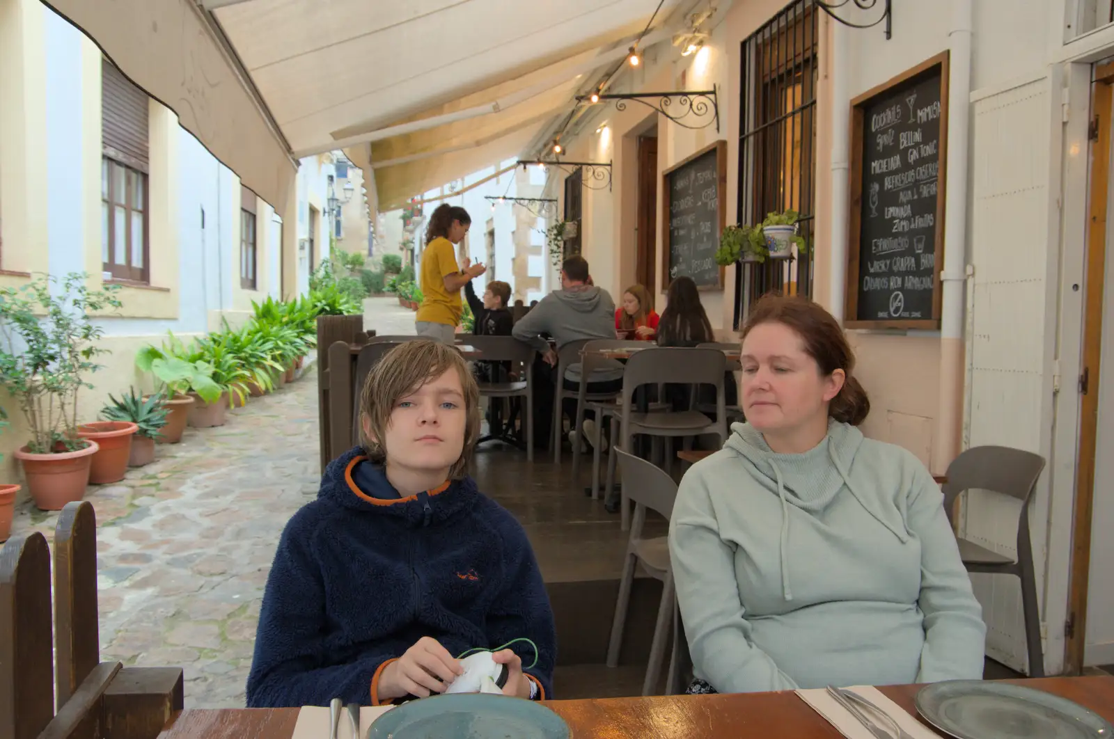 Harry and Isobel in a tapas restaurant, from A Postcard From Tossa de Mar, Catalunya, Spain - 30th October 2024