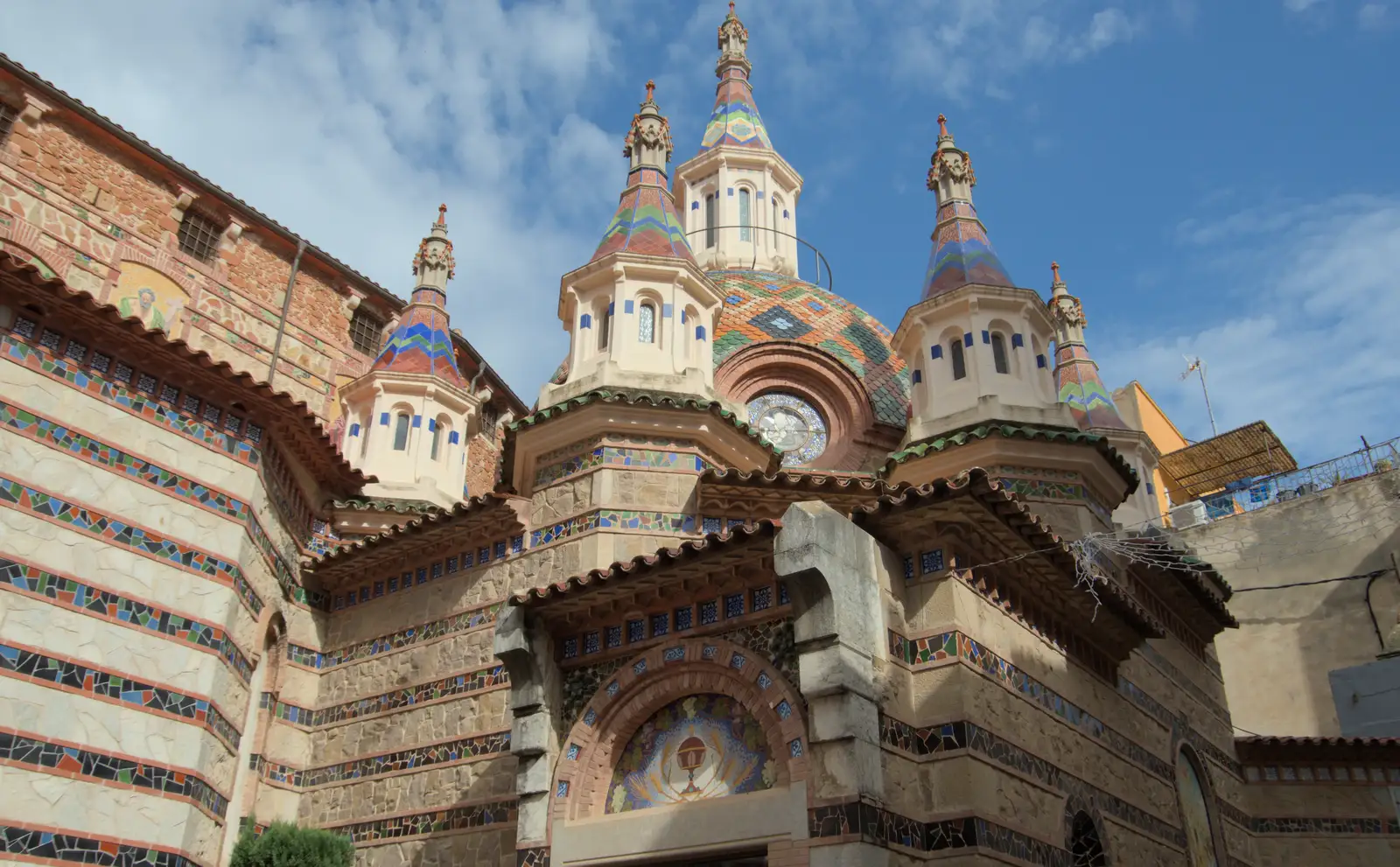 The Gaudi-esque tiles of Sant Romà, from Halloween and Flamenco Guitar, Lloret de Mar, Catalunya, Spain - 31st October 2024