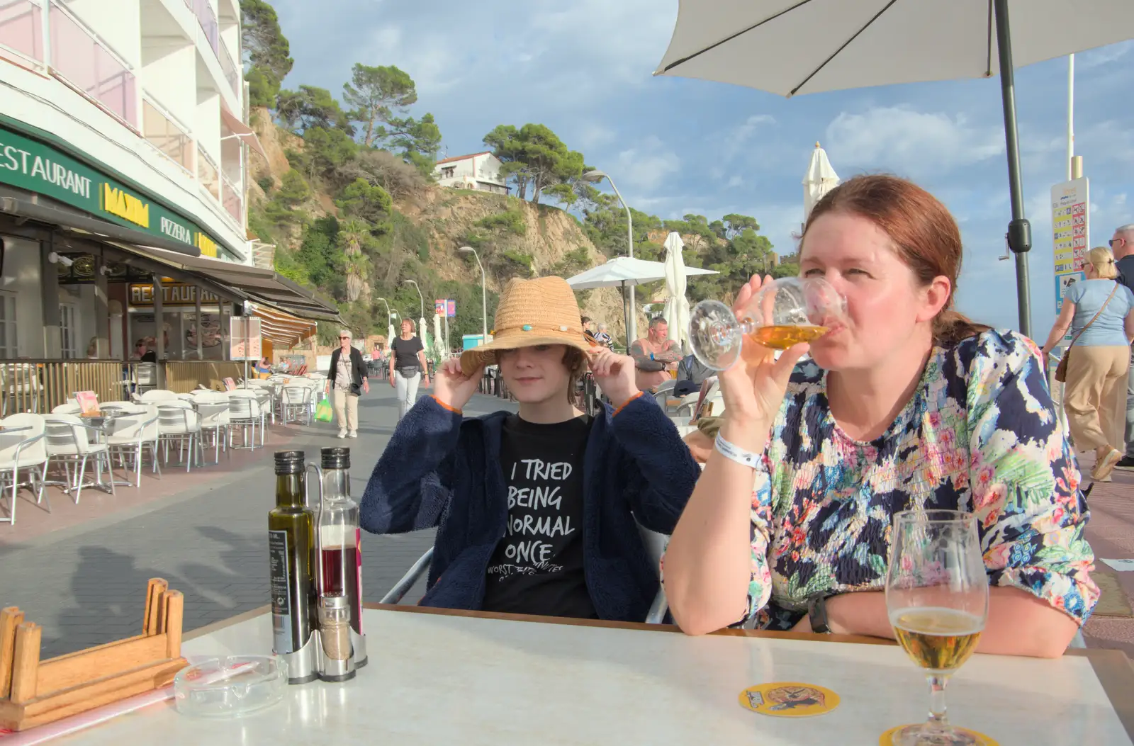 The boys come down to join us for a bit, from Halloween and Flamenco Guitar, Lloret de Mar, Catalunya, Spain - 31st October 2024