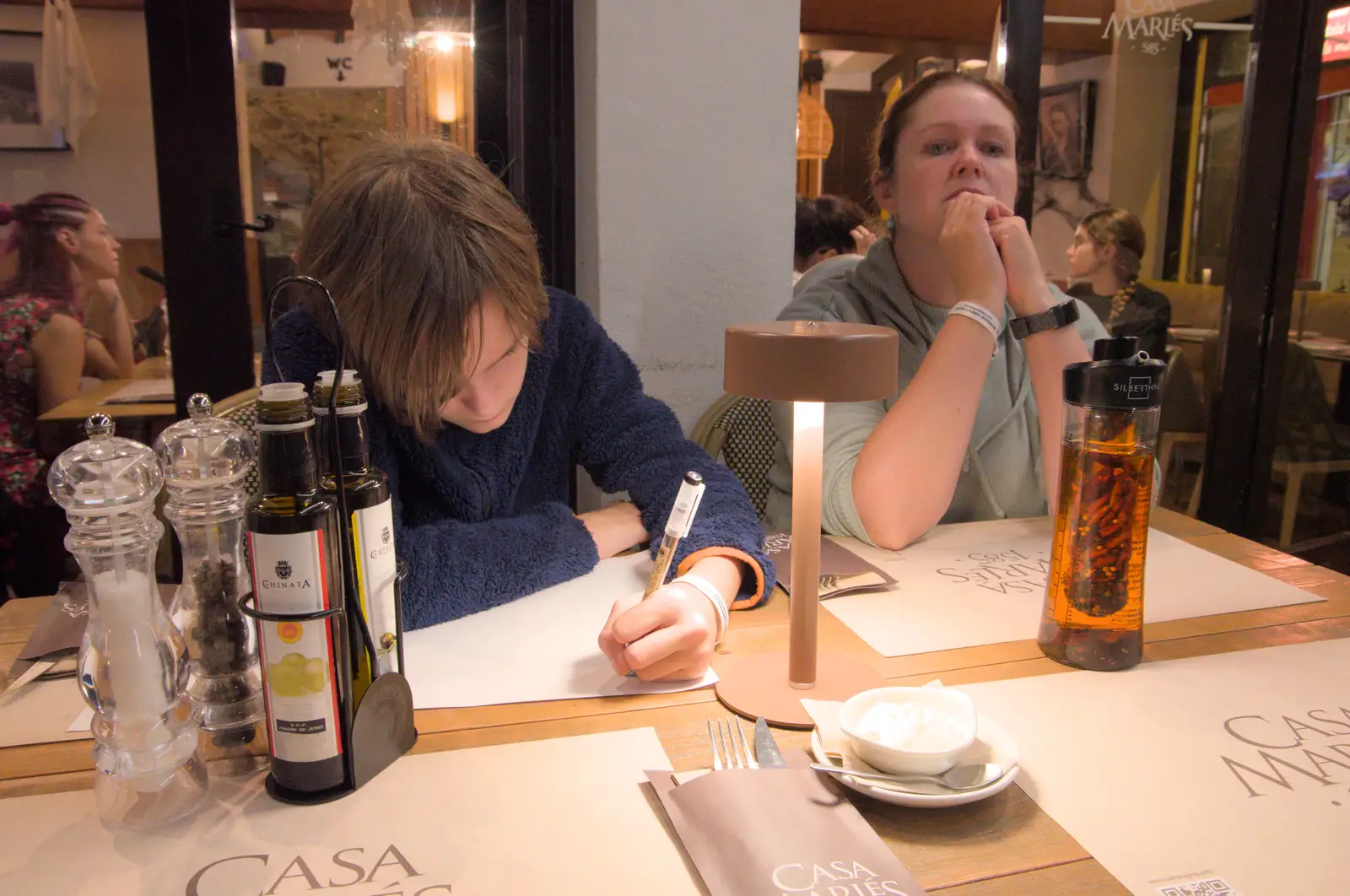 Harry does a bit of drawing in Marlés café, from Halloween and Flamenco Guitar, Lloret de Mar, Catalunya, Spain - 31st October 2024