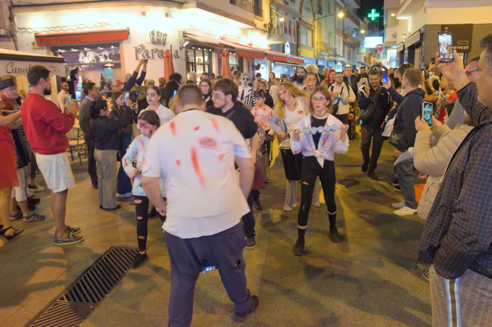 A noisy drum parade makes its way through town, from Halloween and Flamenco Guitar, Lloret de Mar, Catalunya, Spain - 31st October 2024