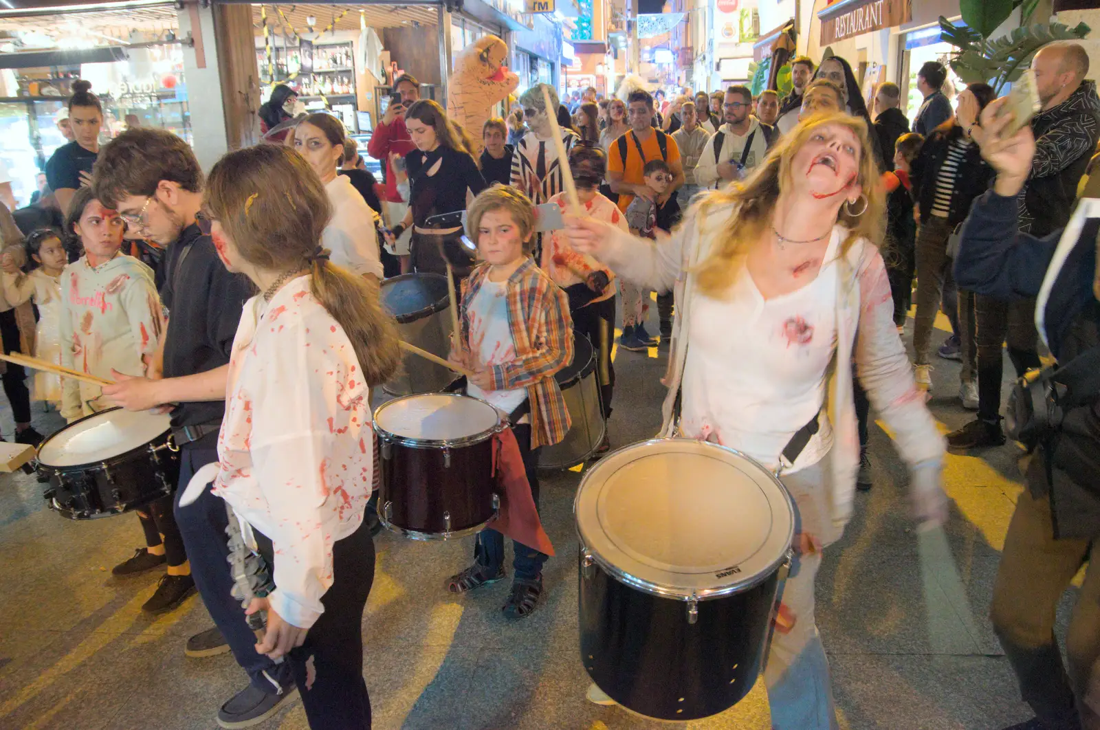 The zombie drummer in action again, from Halloween and Flamenco Guitar, Lloret de Mar, Catalunya, Spain - 31st October 2024