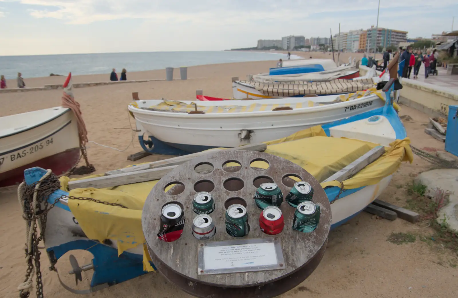 Some ashtray holder has turned into a can holder, from Blanes, and the Castanyada Festival, Lloret de Mar, Catalunya - 1st November 2024