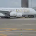 We taxi past an Emirates A380 super-heavy, Blanes, and the Castanyada Festival, Lloret de Mar, Catalunya - 1st November 2024