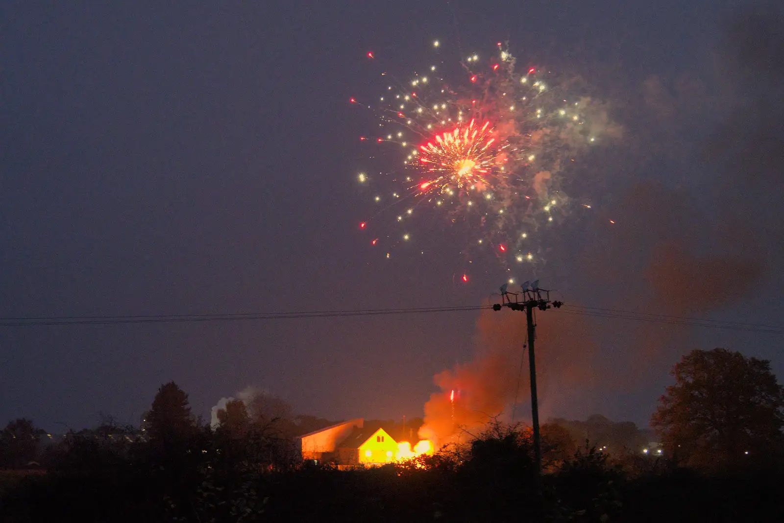 Frank Davey's got a massive bonfire going on, from Remembrance Sunday with the GSB, Brome and Botesdale, Suffolk - 10th November 2024