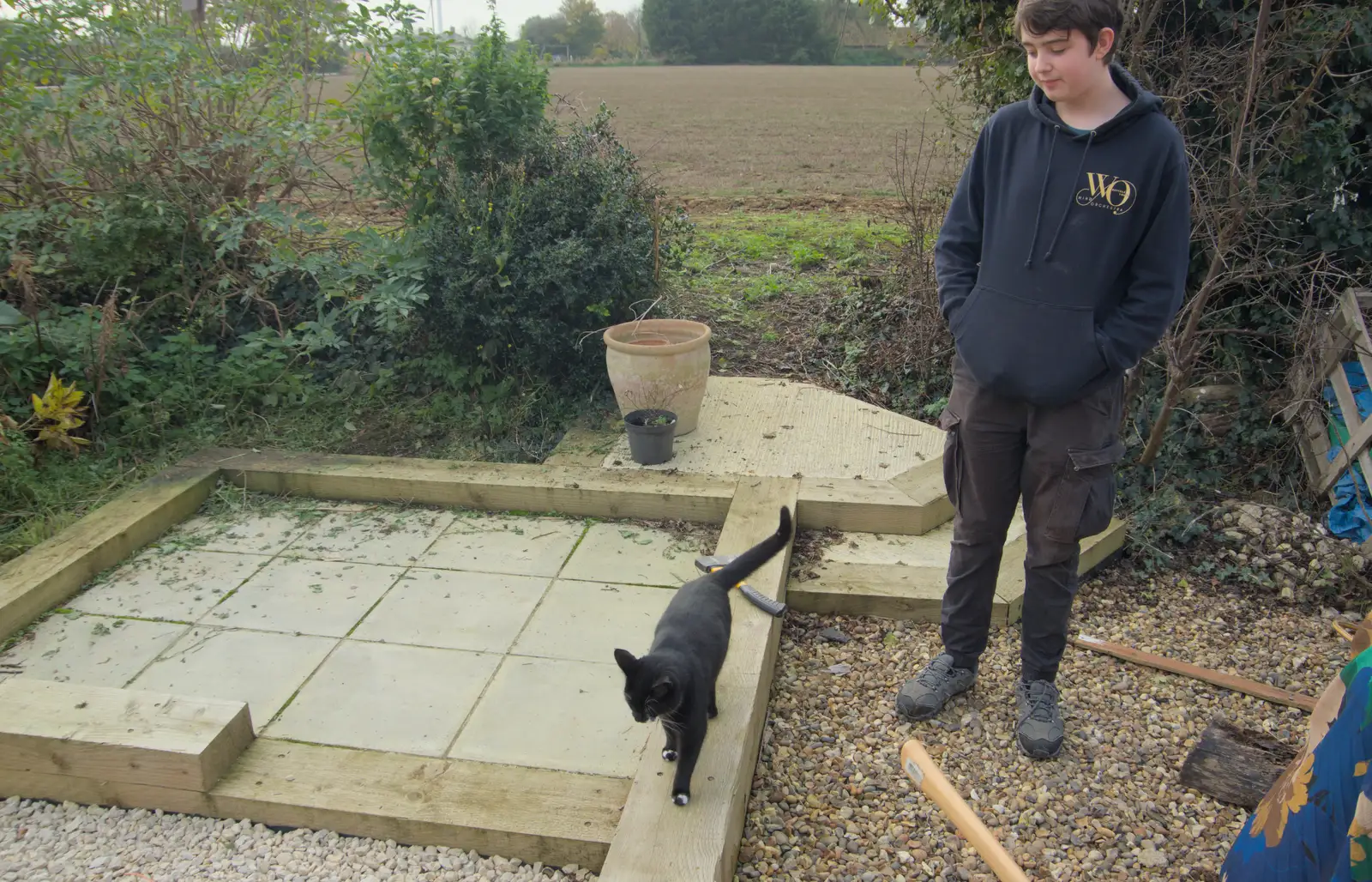 Lucy - the one-eyed cat - roams around, from Remembrance Sunday with the GSB, Brome and Botesdale, Suffolk - 10th November 2024