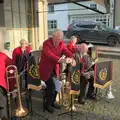 A band banner is pegged down, Remembrance Sunday with the GSB, Brome and Botesdale, Suffolk - 10th November 2024