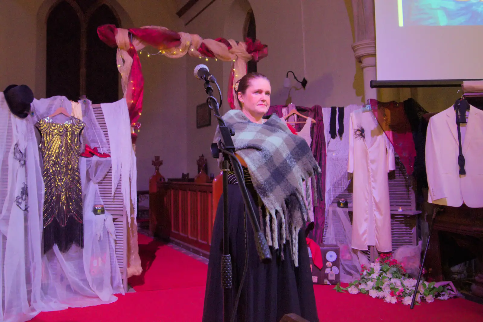 Isobel tests her scarf out, from Palgrave Players do Cabaret, St. Peter's Church, Palgrave - 16th November 2024