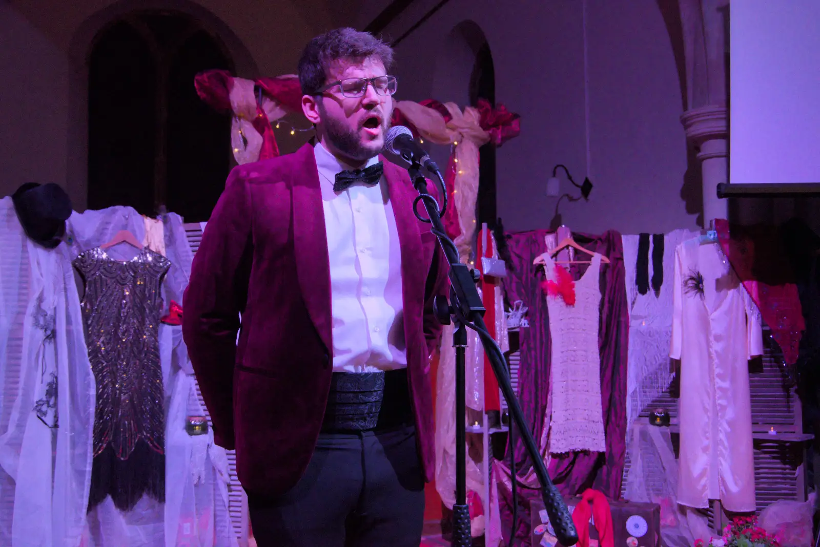 Matthew does some awesome vocals, from Palgrave Players do Cabaret, St. Peter's Church, Palgrave - 16th November 2024