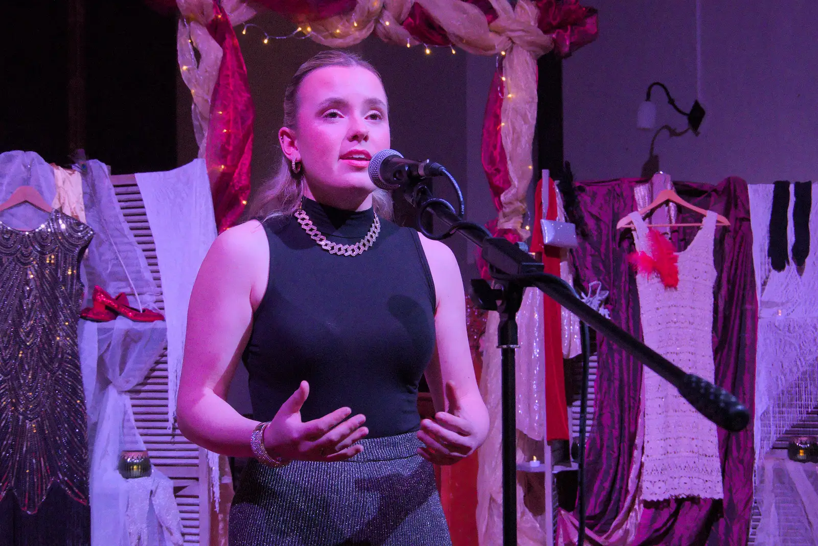 Holly on vocals, from Palgrave Players do Cabaret, St. Peter's Church, Palgrave - 16th November 2024