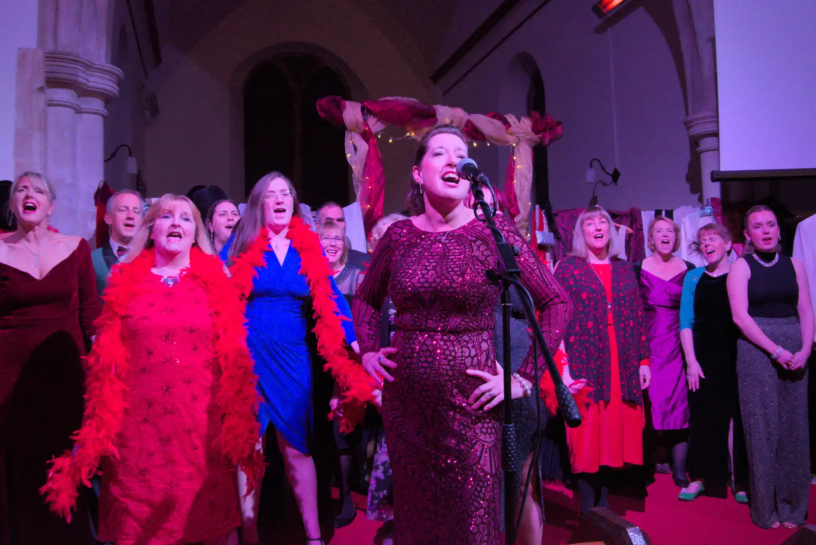 Suzanne leads the ensemble, from Palgrave Players do Cabaret, St. Peter's Church, Palgrave - 16th November 2024