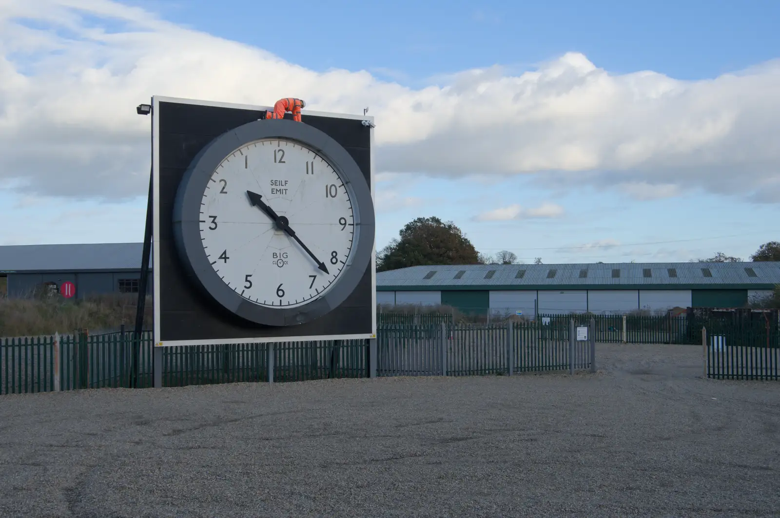 The Seilf Emit clock is still there, from A Pub Walk to Ampersand, Diss, Norfolk - 17th November 2024