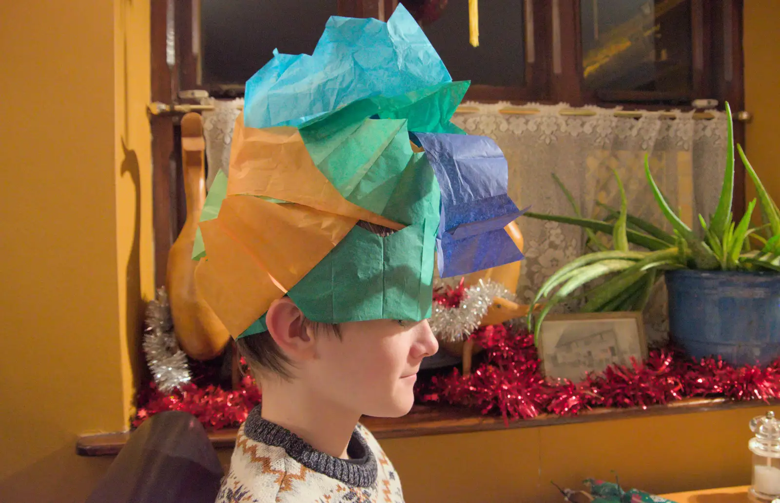 Harry wears a load of paper hats, from The Lads on Tour and the BSCC at the Red Lion, Needham - 30th November 2024