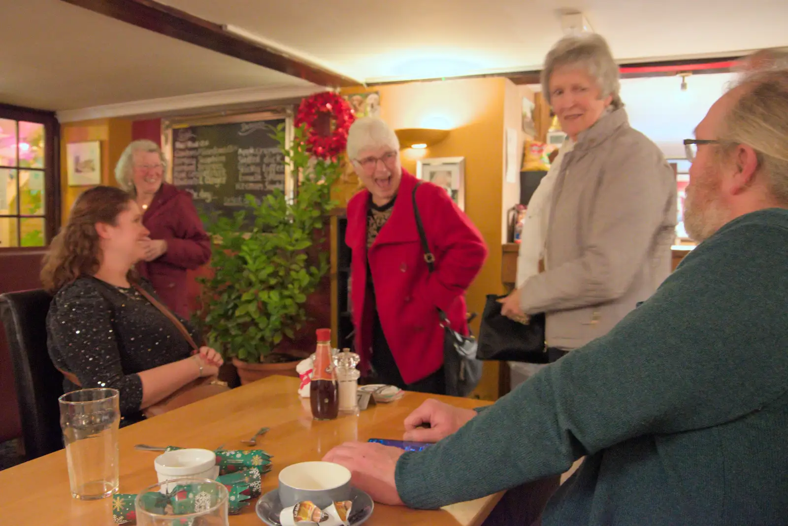 Sylvia, Spammy and Jill head off, from The Lads on Tour and the BSCC at the Red Lion, Needham - 30th November 2024